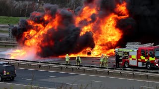 M1 LORRY FIRE 13032019 WITH EXPLOSIONS [upl. by Ellehcear]