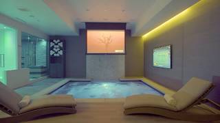 Luxurious Home Spa and Theater  Waterfall Hot Tub Sauna Shower Gym and Lounge Seating [upl. by Sergio132]