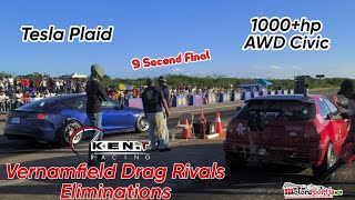 1000 Horsepower AWD Civic vs Tesla Plaid Drag Race at Vernamfield Drag Rivals [upl. by Sum383]