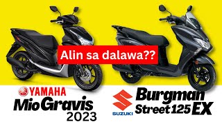 Yamaha MIO Gravis 2023 vs Suzuki Burgman Street 125 EX  Side by Side Comparison  Specs amp Price [upl. by Anilrats]