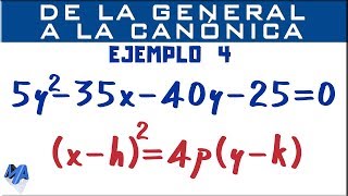 Parábola  Pasar de la ecuación general a la ecuación canónica  Ejemplo 4 [upl. by Gnourt]