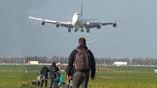 CROSSWIND LANDINGS during a STORM at AMSTERDAM  Boeing 747 B777 Airbus A330  4K [upl. by Lledrac]