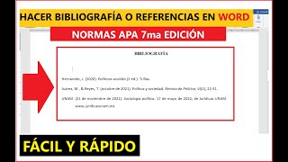 👨‍🏫✔CÓMO HACER LA BIBLIOGRAFÍA O REFERENCIAS EN WORD PASO A PASO  EJEMPLO  NORMAS APA 7° ED [upl. by Marybelle]