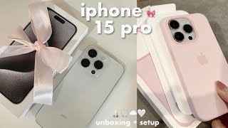 IPHONE 15 PRO ☁️ unboxing set up  accesories haul white titanium 256gb ౨ৎ⋆˚｡⋆ [upl. by Notelrac624]