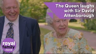 The Queen laughs with Sir David Attenborough about a sundial [upl. by Arianie]