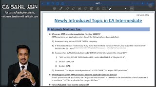 Alternate Minimum Tax  CA Intermediate New Topic  Section 115JEE [upl. by Lonee]