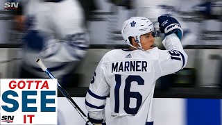 GOTTA SEE IT Leafs Mitch Marner Goes Bar Down On A Pass From Frederik Andersen [upl. by Eimak58]