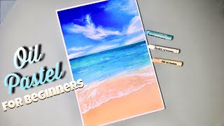 Oil Pastel Drawing Tutorial for Beginners  Beach 🏝  Pentel Oil Pastel [upl. by Germaun]