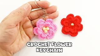 How to Crochet a Flower Keychain Easy StepbyStep Tutorial [upl. by Wendi]