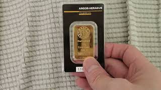 Bullion Kine Bar ArgorHeraeus 20 gram gold Bar has a nice Hologram [upl. by Arahs]