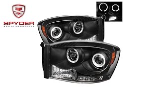 Spyder  Dodge Ram 1500 0608  Ram 25003500 0609 Projector Headlights  LED Halo  Black [upl. by Ydrah629]