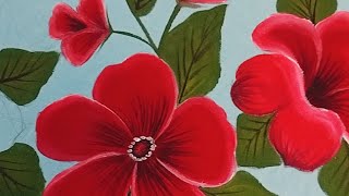 beautiful bed sheet painting design tutorial 🌹🌺🌿flowerart handpainted flowerdrawing [upl. by Elleneg767]