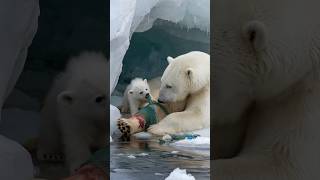 A little polar bear pleads with a sailor to rescue his injured mother trapped in a fishing net [upl. by Oiromed629]