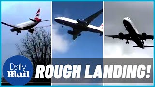 Eunice Planes struggle to land at Heathrow Airport during storms high winds [upl. by Lieberman]