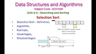 Selection Sort34Data Structures and AlgorithmsUnit3Searching and Sorting4CS1006 [upl. by Macomber]