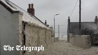 High winds whip up sea foam as Storm Babet batters Scotland [upl. by Pisarik]