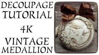 4K Medallion with a gilded rice paper DECOUPAGE step by step TUTORIAL Medalion ze złoconym papierem [upl. by Yesteb]