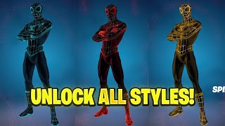 How To Get All Spiderman Skin Styles For FREE In Fortnite Spiderman Skin Style [upl. by Etyam96]