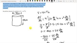 Differentiation  Related Rates  Maintaining Constant Volume [upl. by Cleveland398]