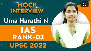 Uma Harathi N Rank03  UPSC CSE 2022  English Medium  Mock Interview  Drishti IAS English [upl. by Kornher924]