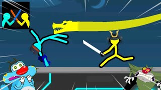 Oggy And Jack playing Supreme Duelist Stickman Fight Game 😱 Oggy Game [upl. by Anoet]