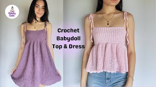 Crochet babydoll top amp dress tutorial🎀 [upl. by Stavros95]