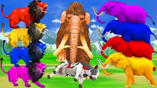 5 Elephants vs 5 Lions Attack African Elephant Cow Cartoon Save by Woolly Mammoth Animal Battle [upl. by Willyt]