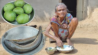 old rural poor grandma cooking BIG SHOL with Mango fruit cooking and eating grandma Village life [upl. by Moore]