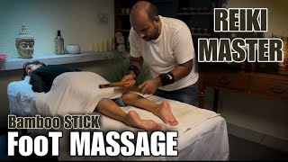 REIKI MASTER Asmr Head massage  Foot massage  Deep tissue foot massage with Wooden Bamboo stick [upl. by Eneg]