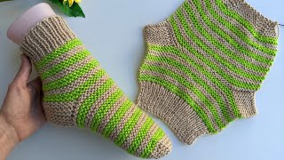 Knit Flat TwoNeedles TwoColor Socks [upl. by Ecnerrat]