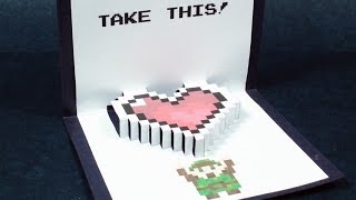 Zelda Pop Up Card Heart Container  FREE Template Kirigami 3D  Valentines Day Greetings How To [upl. by Ylloj]