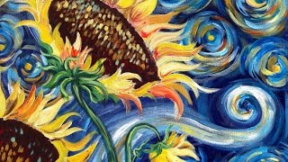 Sunflowers Tutorial  Vincent Van Gogh Starry Night  Beginner Acrylic Painting  TheArtSherpa [upl. by Cerellia]