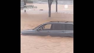 Cars Underwater in Asheville North Carolina from Hurricane Helene [upl. by Berman]