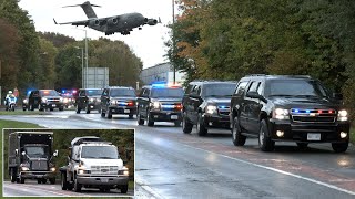 Ahead of Vice President Harris visit to London a mass convoy of security vehicles arrive 🇺🇸 🇬🇧 [upl. by Gredel237]