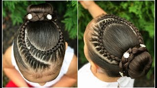 PEINADO ELEGANTE PARA NIÑAS CON TRENZAS Y CHONGOLPH [upl. by Nadabas]