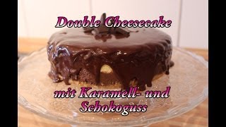 Double Cheesecake mit Karamell und Schokoguss  Käsekuchen  mit dramatischem Ende   Sallys Welt [upl. by Bilac970]