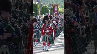 Drum Major with Ballater Pipe Band leading morning parade to the 2023 Braemar Gathering shorts [upl. by Esirahc]