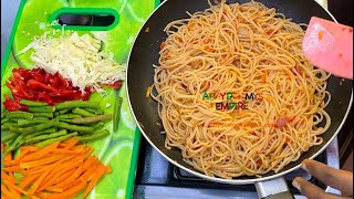 HOW TO MAKE SOY SAUCE STIR FRY SPAGHETTI WITH VEGETABLES  CHINESE FOOD MENU [upl. by Yregerg]