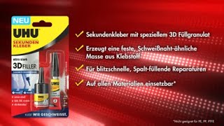 UHU Sekundenkleber 3D Filler  Klebt wie geschweißt [upl. by Aihsetan]