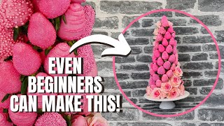 Pink Chocolate Covered Strawberries  DIY Spiral Tower with Flowers [upl. by Ruthi]