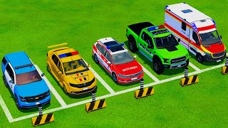 Double Flatbed Trailer Truck vs Speedbumps Train vs Cars  Flatbed Trailer  Farming Simulator 22 [upl. by Seugirdor]