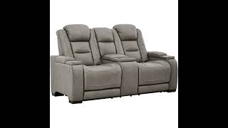 Signature Design by Ashley The Man Den Leather Power Reclining Loveseat with Center Console [upl. by Hallie]