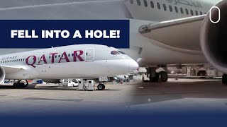 Qatar Airways Boeing 787 Falls Into Drain Hole Engine Damaged [upl. by Johannes237]