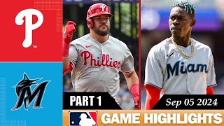 Miami Marlins Vs Philadelphia Phillies PART 1 GAME HIGHLIGHTS Sep 05 2024  MLB Highlights 2024 [upl. by Immot498]