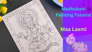 Madhubani Painting Tutorial Maa LAXMI for begginers madhubani painting mithila art [upl. by Nylasej993]