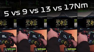 FFB  Head to head comparison  5Nm vs 9Nm vs 13Nm vs 17Nm  VRSDD  ACC  Simracing [upl. by Anilatac]