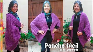 Poncho FÁCIL hecho de un cuadrado tejido a dos agujas  Tejiendo Perú [upl. by Adlihtam]