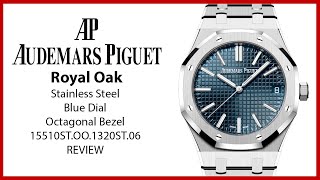 ▶ Audemars Piguet Royal Oak Stainless Steel Blue Dial 15510STOO1320ST06  REVIEW [upl. by Aliemaj]