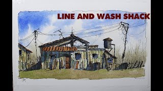 Line and Wash Shack houseeasy stylesimple watercolor lesson by Nil Rocha [upl. by Kobylak]