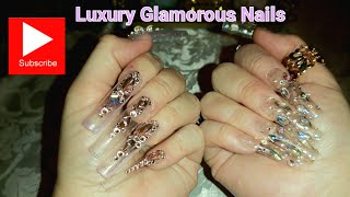 Glam Nails Ali Express Nail Art  Rings Nail Bling nailart blingnails rings luxury [upl. by Mosnar]